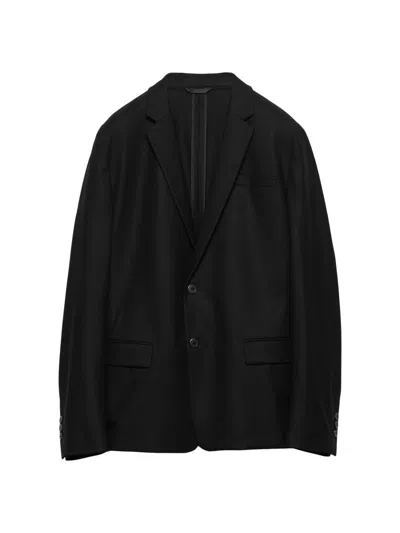 Prada Single-breasted Wool Blend Jacket In Black