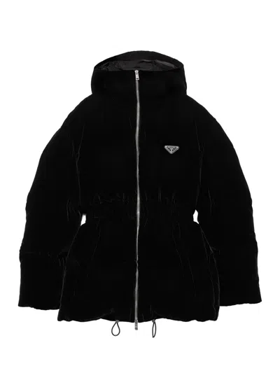 Prada Velvet Down Jacket In Black