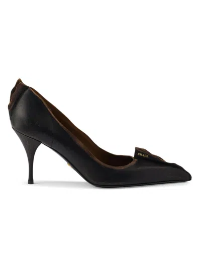 Prada Leather Bow Pumps In Black