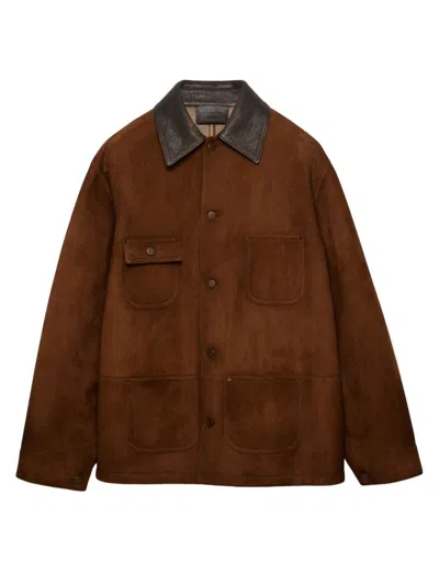 Prada Suede Caban Jacket Vintage Effect Collar In Brown