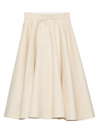 Prada Triangle-logo Flared Midi Skirt In White