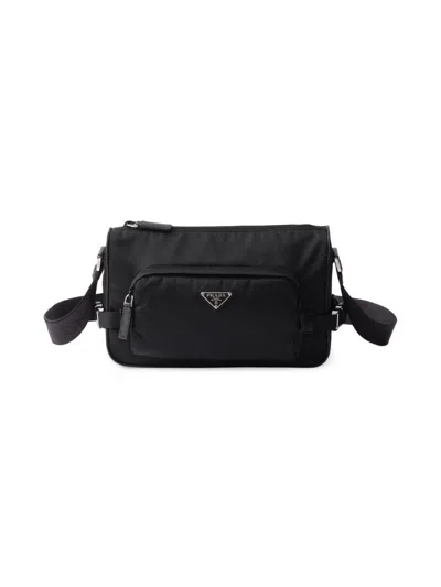 Prada Small Shoulder Bag With Adjustable Strap And Front Zip Pocket In Black