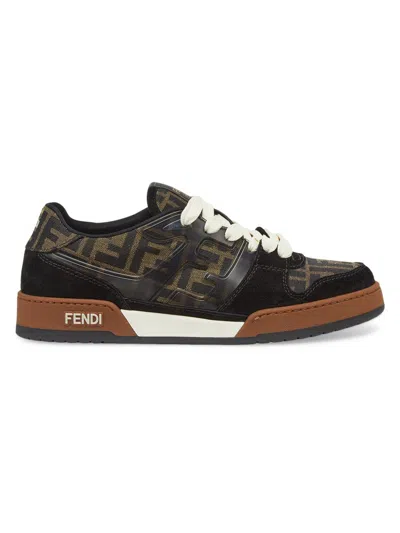 Fendi Match Ff Jacquard Fabric And Suede Sneakers In Black