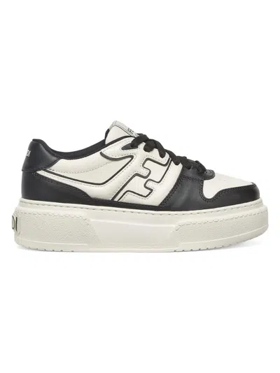 Fendi Black Leather Platform Low-tops In Multi