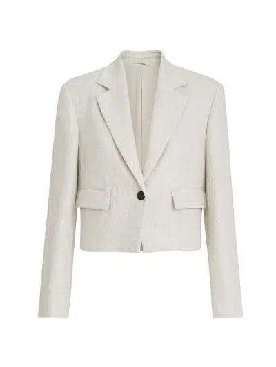 Brunello Cucinelli Chevron-pattern Cropped Blazer In White