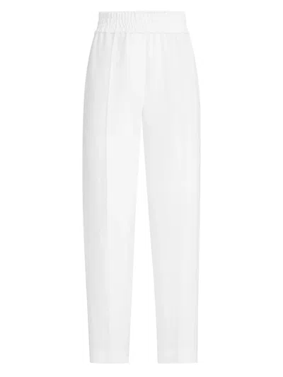 Brunello Cucinelli Women Baggy Pull-up Trousers In Viscose And Linen Fluid Twill In White