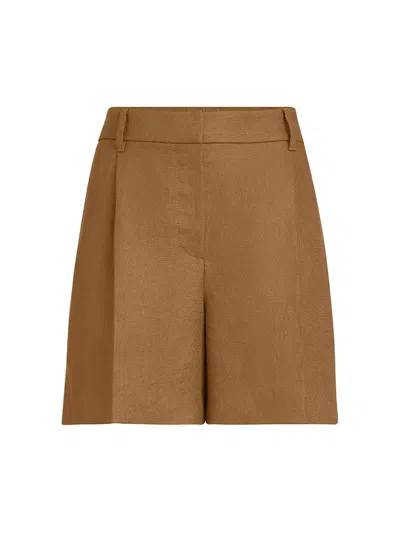 Brunello Cucinelli Pleated Linen-twill Shorts In Brown