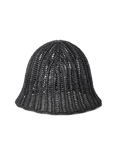 Brunello Cucinelli Techno Raffia Bucket Hat In Black
