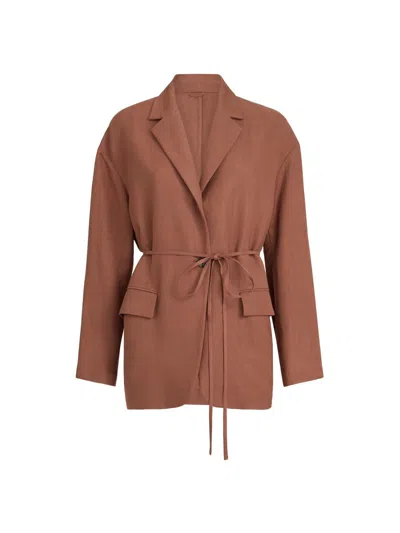 Brunello Cucinelli Women Fluid Viscose And Linen Twill Jacket With Jewellery In Brown