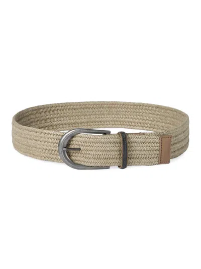 Brunello Cucinelli Linen Belt Braided Design Shiny Loop In Neutral