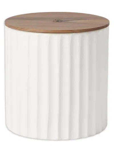 Brunello Cucinelli Large Scented Candle In Ridged Ceramic Vessel With Walnut Wood Lid In White