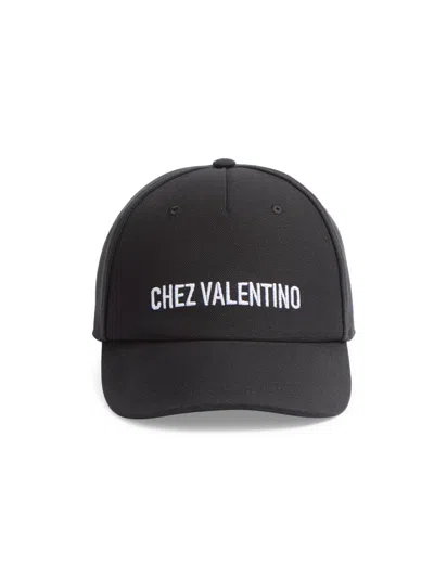 Valentino Garavani Chez Valentino Cotton Baseball Cap With Embroidery In Black