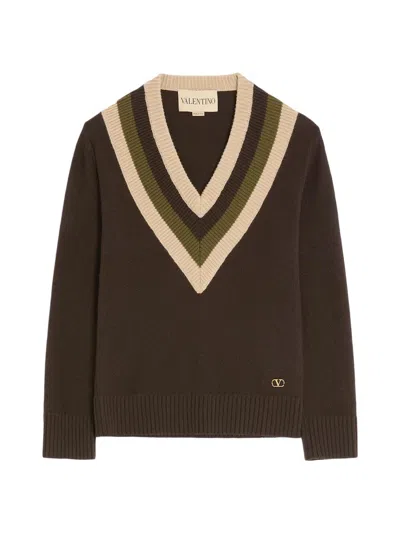 Valentino Women Brown V-neck Sweater, S Luxury Sweaters & Knitwear For Women Darveys In Brown