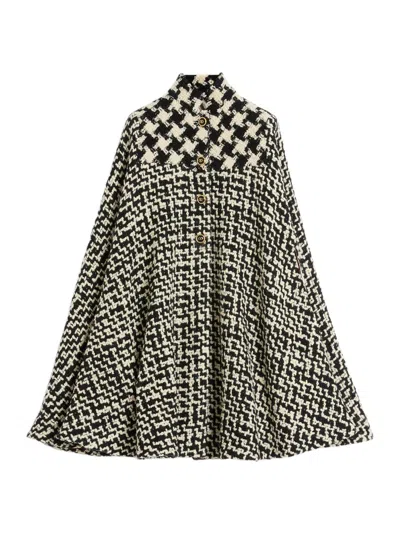Valentino Houndstooth-pattern Cape In Black