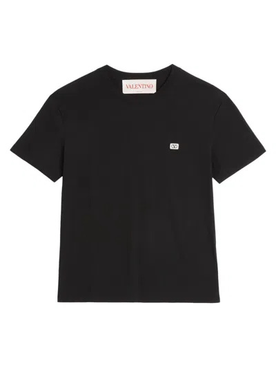 Valentino Logo-embroidered Cotton-jersey T-shirt In Black