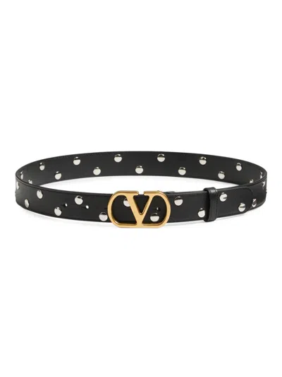 Valentino Garavani Vlogo Signature Belt In Shiny Calfskin 30 Mm Woman Black 100 In Neutral