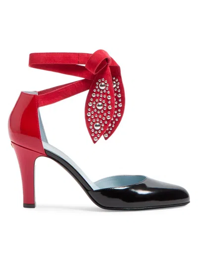 Valentino Lace-up Patent Bicolor Pumps 8.5cm Heel In Black