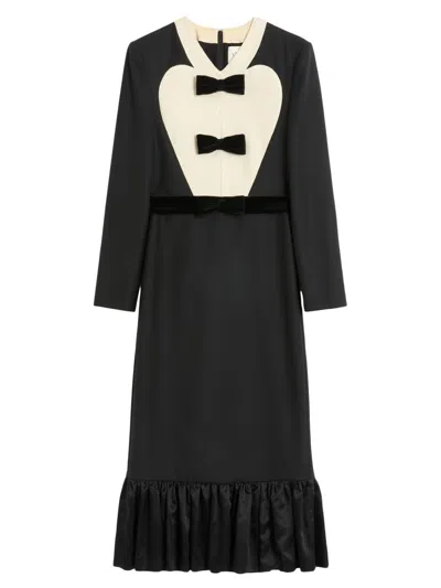 Valentino Black Midi Wool Dress With Bows In Black