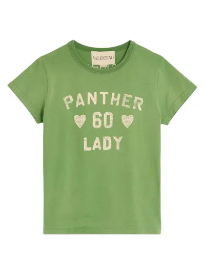 Valentino Cotton Jersey T Shirt Crew Neck Print In Green