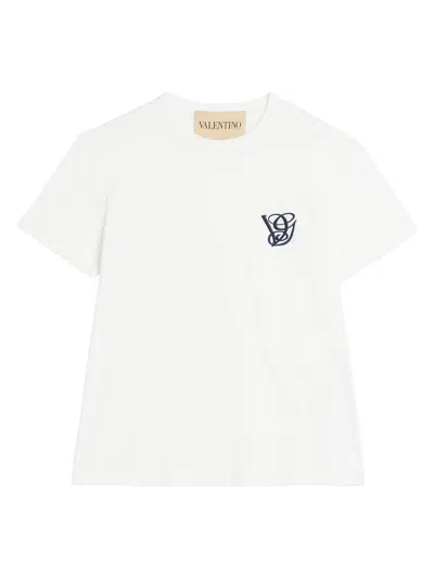 Valentino Men White Embroidered Logo T-shirt In White