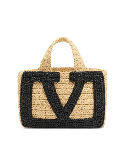 Valentino Garavani  Garavani Viva Superstar Small Shopping Bag In Raffia Woman Natural Uni In Neutral