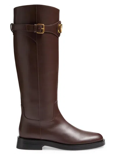 Valentino Garavani Leather Signature Vlogo Riding Boots 30 In Brown