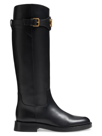 Valentino Garavani Vlogo Signature Calfskin Boot 30mm Woman Black 41.5 In Black