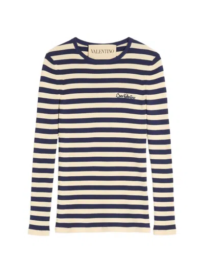Valentino Cotton Jumper Woman Birch/provence Blue/birch S In Multi