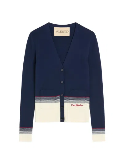 Valentino Garavani Virgin Wool Cardigan In Blue
