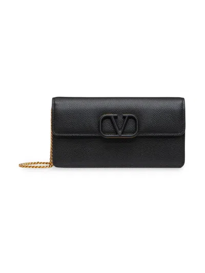 Valentino Garavani Vlogo Signature Grainy Calfskin Wallet With Chain Woman Black Uni In Black