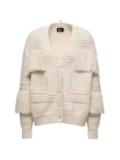 Moncler Grenoble Fringe Trim Wool Blend Cardigan In White