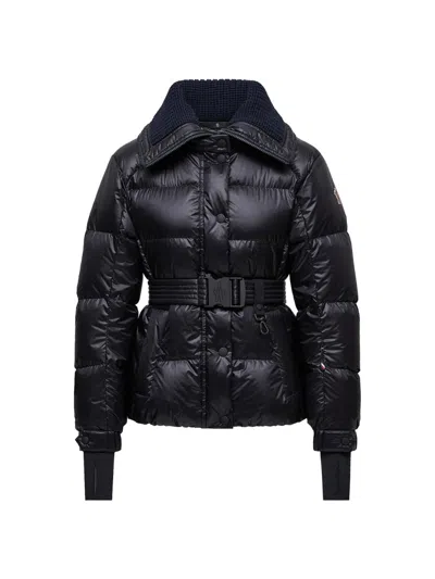 Moncler Puffer Jacket With Belted Waist And High Collar In Black