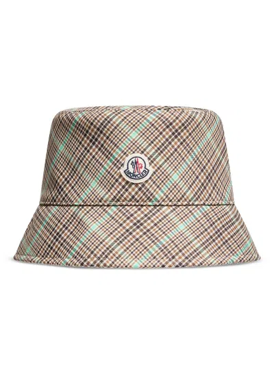 Moncler Plaid Logo Patch Hat In Neutral