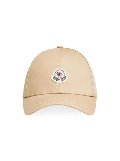 Moncler Logo Patch Cotton Gabardine Baseball Cap In Sand