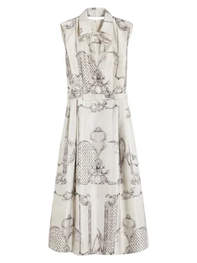Max Mara Belted Printed Twill Midi Shirt Dress In White