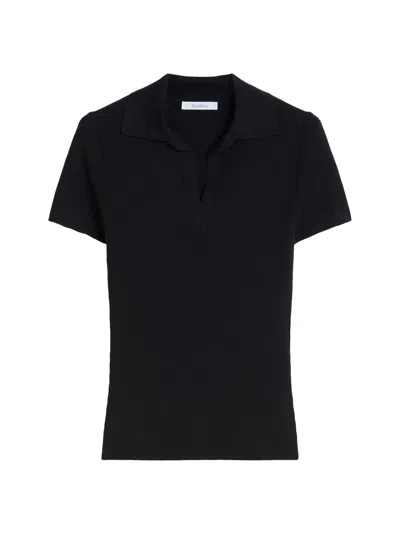 Max Mara Albero Dark Blue Virgin Wool Polo Shirt In Black
