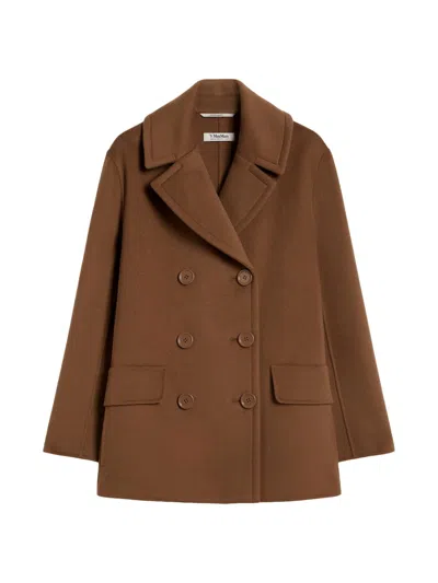 Max Mara Wool Broadcloth Pea Coat In Brown