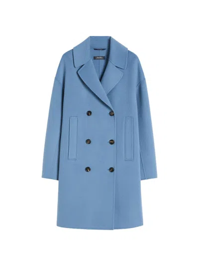 Max Mara Wool Broadcloth Midi Coat In Blue