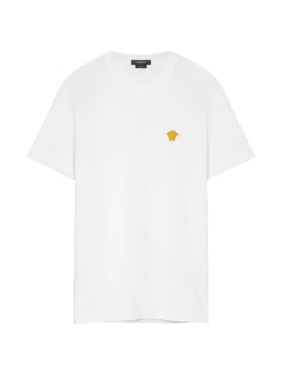 Versace White Cotton Jersey T-shirt With Medusa Head Motif In Multi