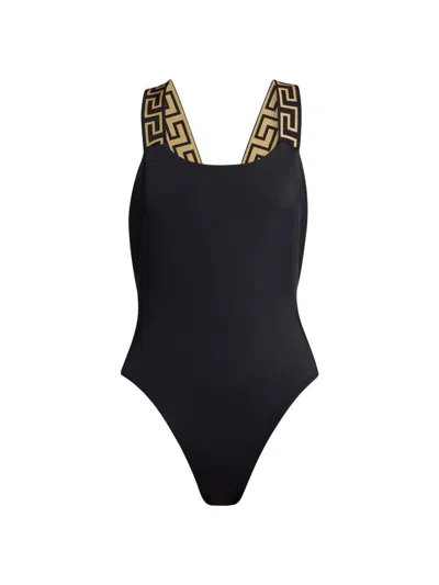 Versace Black One-piece Swimsuit With Greca Detail In Stretch Polyamide Woman In Black