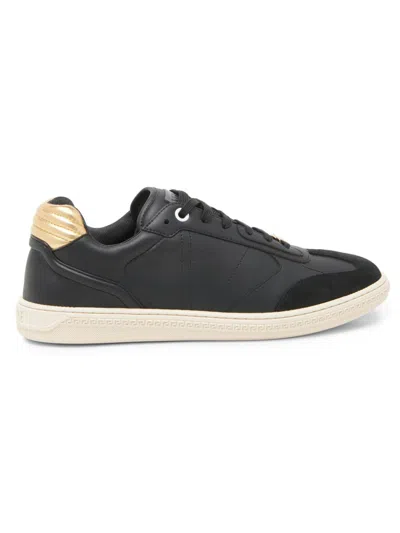 Versace Black Greca Court Faux-leather Sneakers In Multi