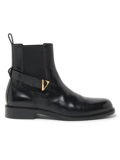 Versace V Leather Chelsea Boots In Black