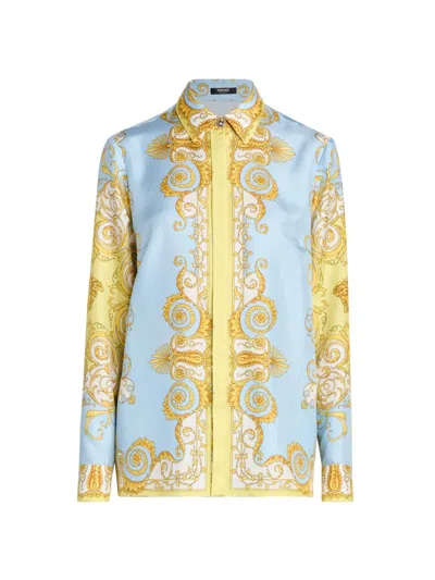 Versace Formal Shirt Silk Twill Print Spring Barocco Foula In Multi