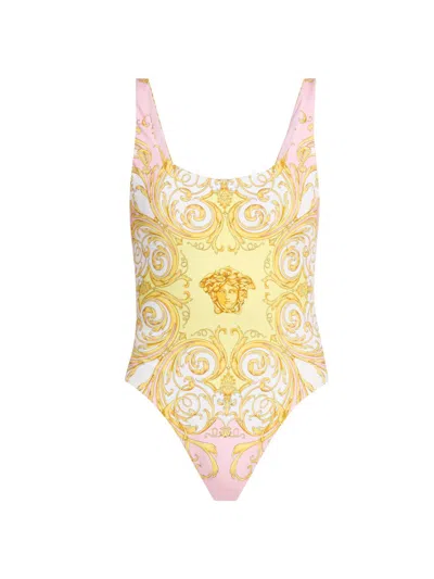 Versace Multicolor One-piece Swimsuit With All-over Medusa Print In Tech Fabric For Women In Yellow