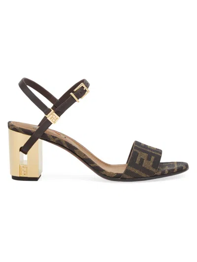 Fendi Women Delfina Medium Heel Sandals In Ff Jacquard In Multi