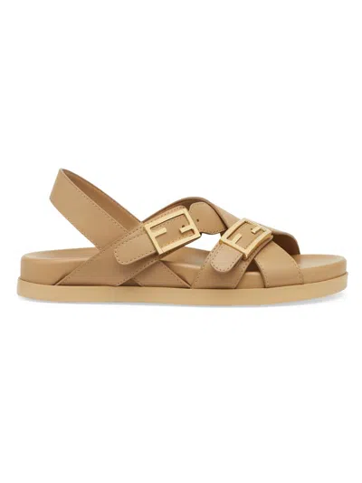 Fendi Feel Buckle-strap Leather Sandals In Brown