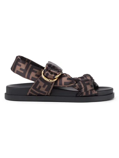Fendi Women Feel Sandals In Elastic Satin With Ff Motif In Multi