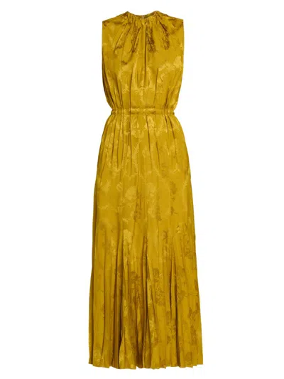 Etro Leafy Jacquard Sleeveless Midi Dress In Yellow