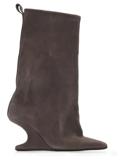 Rick Owens Cantilever Sharp Flared Boots In Brown