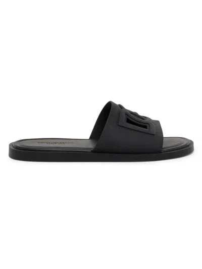 Dolce & Gabbana Black Sandals With Dg Logo Cut-out In Leather Man In Black